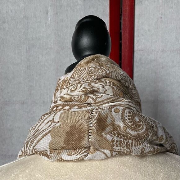 Infinity Scarf with Cream, Tan and White Paisley and Floral Designs (OS) - Picture 13 of 13